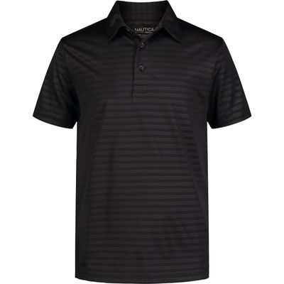Nautica Boys' Active Short Sleeve Performance Embossed Striped Polo, Black, 4