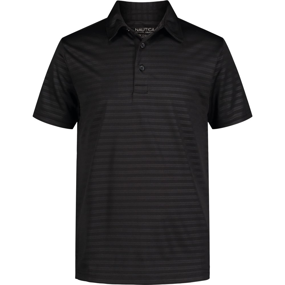 Nautica Boys' Active Short Sleeve Performance Embossed Striped Polo, Black, 4