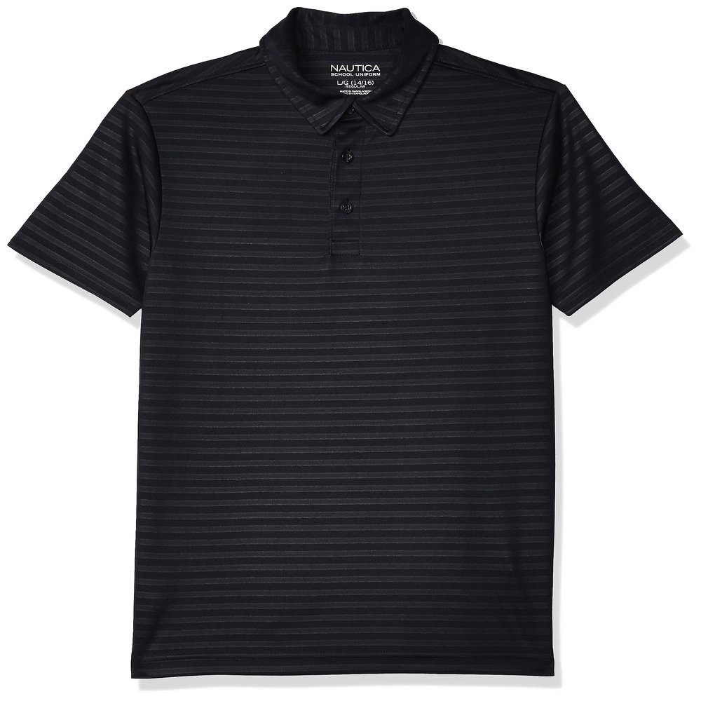Nautica Boys Active Short Sleeve Shirt, Button Closure & Embossed Stripes, Breathable Performance Fabric Polo, Navy, 18-20 Husky