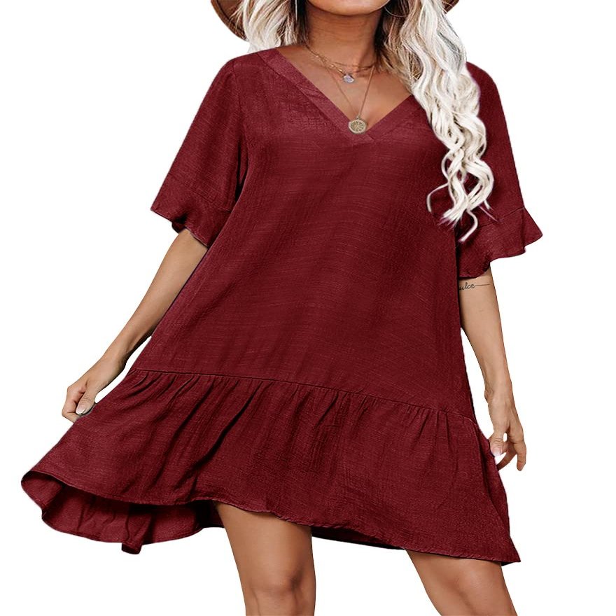 Aoulaydo Swimsuit Cover Ups for Women Sexy Beach Cover Up Dress Short Sleeves Bathing Suit Coverup Wine Red