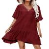 Aoulaydo Swimsuit Cover Ups for Women Sexy Beach Cover Up Dress Short Sleeves Bathing Suit Coverup Wine Red view 1