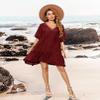 Aoulaydo Swimsuit Cover Ups for Women Sexy Beach Cover Up Dress Short Sleeves Bathing Suit Coverup Wine Red view 2