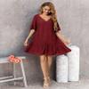 Aoulaydo Swimsuit Cover Ups for Women Sexy Beach Cover Up Dress Short Sleeves Bathing Suit Coverup Wine Red view 3