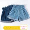 EISHOW Little Girl Cotton Denim Shorts Elastic High Waist Ruffle Short Jeans Kids Summer Casual Pull on Denim Shorts (Ruffle-Light Blue,5Y,5 Years) view 2