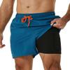 SILKWORLD Mens Swimming Trunks with Compression Liner 2 in 1 Quick-Dry Swim Shorts with Zipper Pockets Peacock Blue view 1