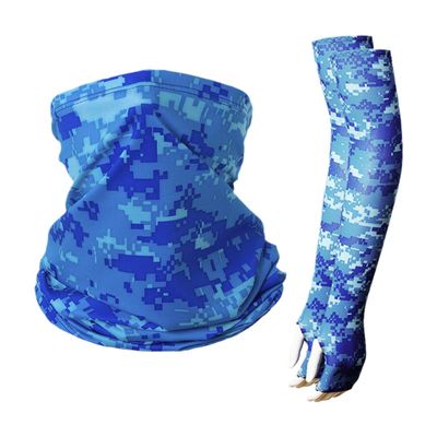 Tsangbaby Camouflage Cooling Face Covers Arm Sleeves Set Sun Protection Neck Gaiters Ice Silk Sleeves with Thumb Holes for Men Sky Blue
