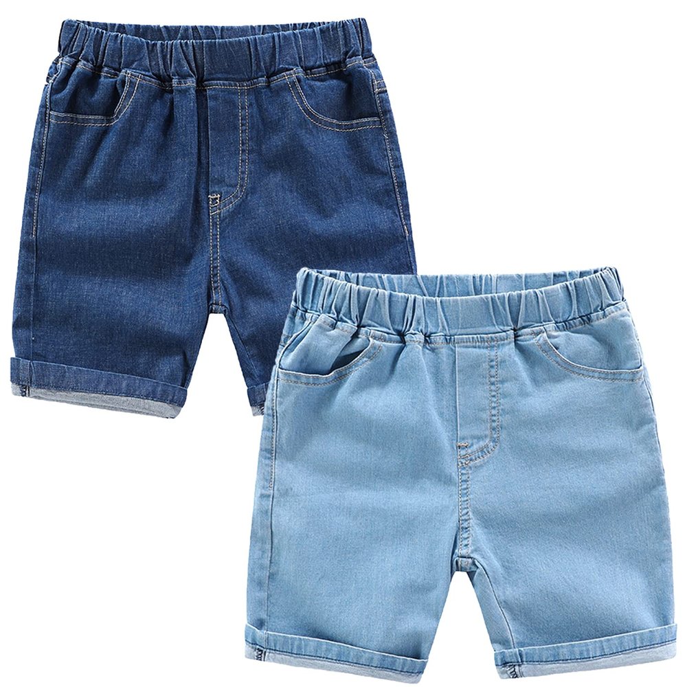 EISHOW Toddler Baby Boys Girls Cotton Denim Shorts,Kids Casual Elastic Denim Shorts with Pockets Stretch Shorts Jeans Pants (2PC(Dark Blue+Light Blue),18-24 Months,18 Months,24 Months)