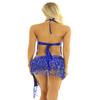 Sywiyi Women's Shiny Sequins Tassels Belly Dance Costume Halter Crop Top with Fringe Hip Scarf Clubwear Royal Blue One Size view 4