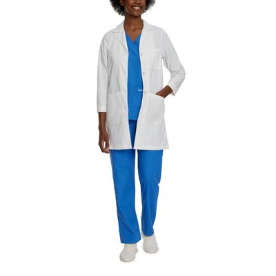 Landau Relaxed Fit 3-Pocket 4-Button Full-Length Lab Coat for Women 3155 White 14T