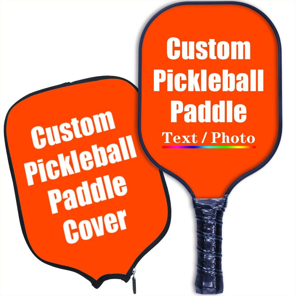 iPrint Personalized Custom Pickleballs Paddles Design Your Own, Pickleballs Paddles Customized Photo Text Pickleballs Rackets with Paddles Covers, Orange Red