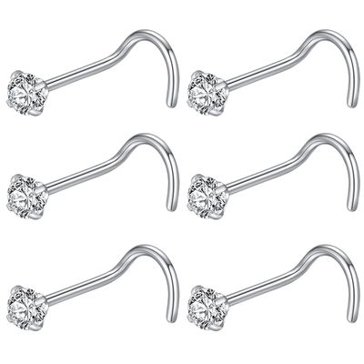 BLESSMYLOVE 6pcs 22g 3.0mm Clear CZ 316L Surgical Steel Silver Screw Nose Rings Studs Nose Nostrial Piercing Body Jewerly Screw Nose Rings for Women 22 gauge 3.0mm Cubic Zirconia Stainless Steel Nose Rings