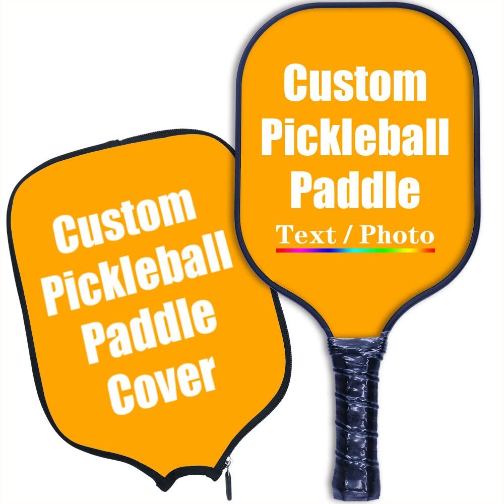 iPrint Custom Pickleballs Paddles, Personalized Pickle Ball Rackets, Customized Photo Text Logo, Max Spin & Control, Comfort Cushion Grip, Long Handle Equipment with Paddles Covers, Orange