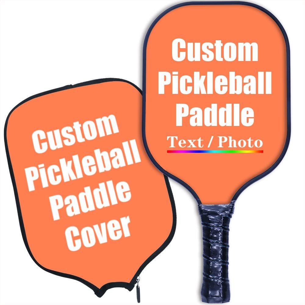 iPrint Custom Pickleballs Paddles, Personalized Pickle Ball Rackets, Customized Photo Text Logo, Max Spin & Control, Comfort Cushion Grip, Long Handle Equipment with Paddles Covers, Coral