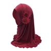 Girls Muslim Hijab Floral Lace Head Scarf Islamic Arab Scarf Shawls Head Wrap with Flowers Rhinestones for Girls view 1