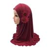 Girls Muslim Hijab Floral Lace Head Scarf Islamic Arab Scarf Shawls Head Wrap with Flowers Rhinestones for Girls view 2