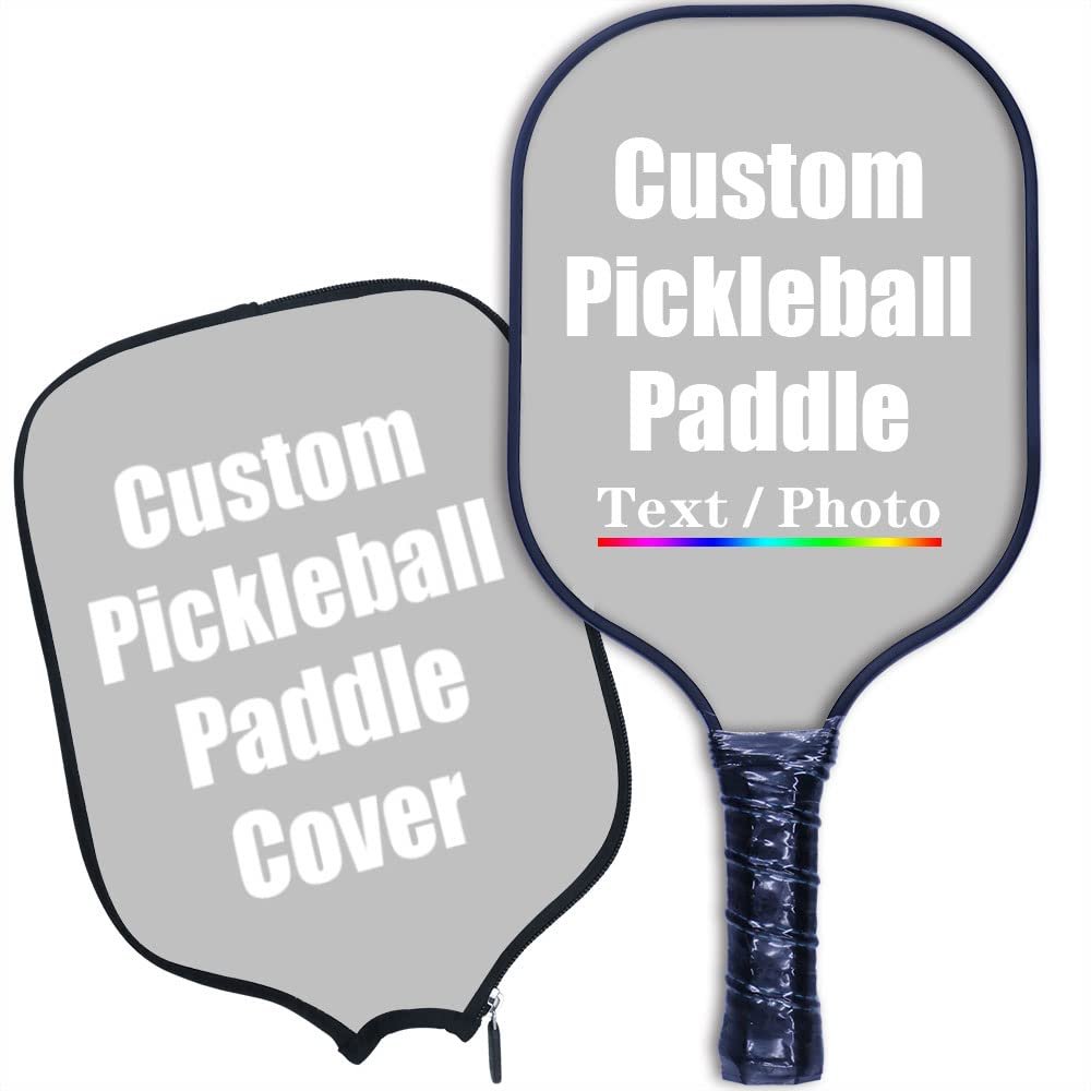 iPrint Personalized Custom Pickleballs Paddles Design Your Own, Pickleballs Paddles Customized Photo Text Pickleballs Rackets with Paddles Covers, Silver