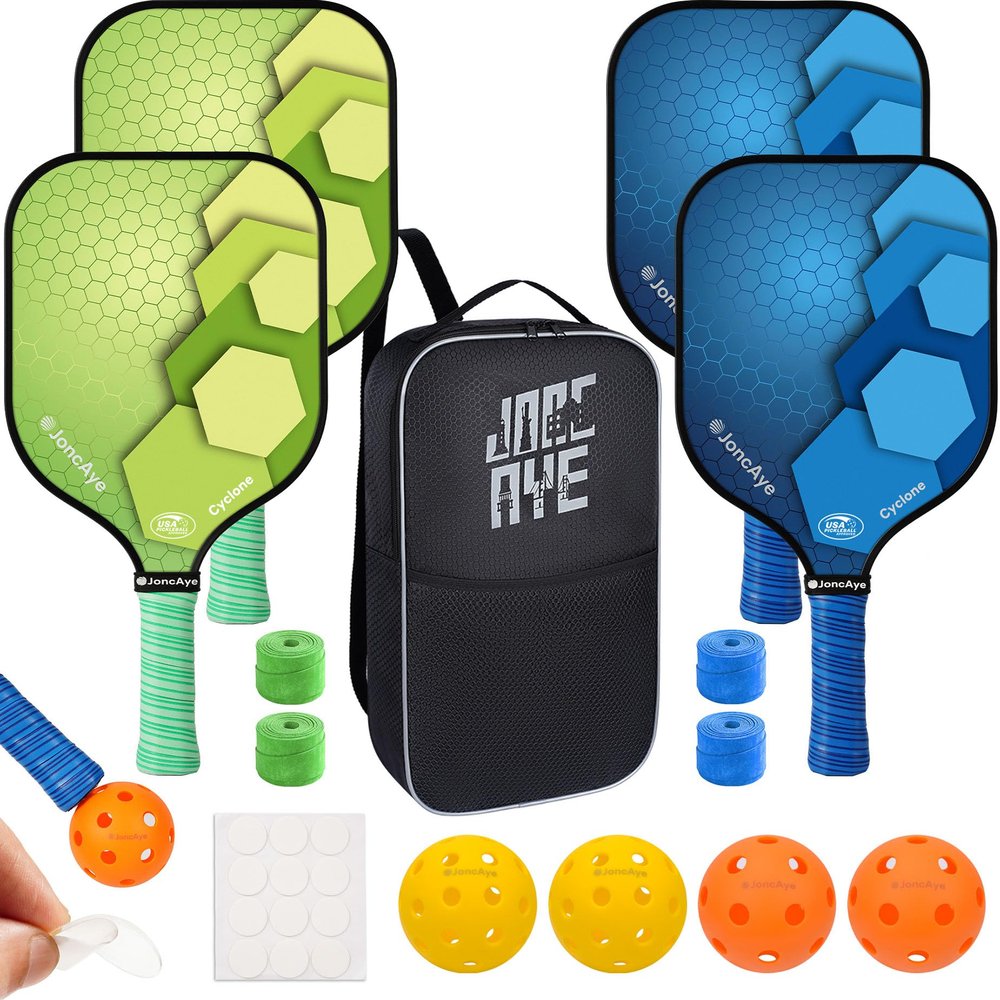 Pickleball-Paddles-Set of 4 or 2 Rackets by JoncAye, USAPA Approved Pickle-Ball Equipment with Balls, Bag, Accessories, Fiberglass Graphite Pickleball Racquet Set for Men, Women