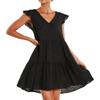 LALUNE Womens Summer Dress Sleeveless Ruffle Sleeve V Neck Mini Dress Solid Color Loose Fit Short Flowy Pleated Dress Black view 1