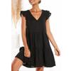 LALUNE Womens Summer Dress Sleeveless Ruffle Sleeve V Neck Mini Dress Solid Color Loose Fit Short Flowy Pleated Dress Black view 2
