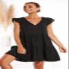 LALUNE Womens Summer Dress Sleeveless Ruffle Sleeve V Neck Mini Dress Solid Color Loose Fit Short Flowy Pleated Dress Black view 4