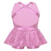 TiaoBug Kids Sequined Modern Tap Dress Criss Cross Back Jazz Ballet Leotard Shorts Dance Wear Performance Costumes Pink 16 view 2