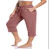 TARSE Womens Summer Capris Yoga Workout Sweatpants Pockets Loose Drawstring Capri Pants Lounge Pajama Cropped Pants (Rose Pink,L) view 1
