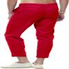 chouyatou Men's Casual Drawstring Straight Fit Beach Linen Capri Pants (Small, Red) view 4