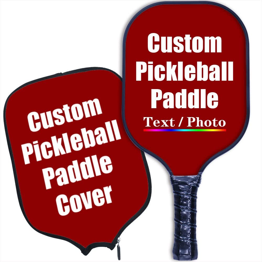 iPrint Personalized Custom Pickleballs Paddles Design Your Own, Pickleballs Paddles Customized Photo Text Pickleballs Rackets with Paddles Covers, Dark Red