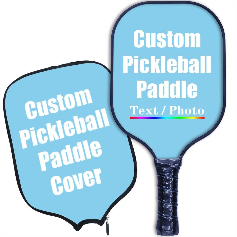 iPrint Custom Pickleballs Paddles, Personalized Pickle Ball Rackets, Customized Photo Text Logo, Max Spin & Control, Comfort Cushion Grip, Long Handle Equipment with Paddles Covers, Sky Blue