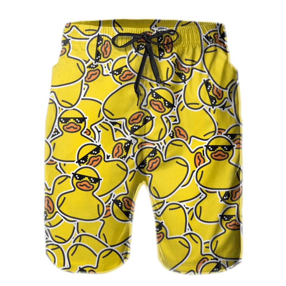 FREEHOTU Men's Swim Trunks Yellow Duck Sunglasses Beach Board Shorts Quick Dry Swimwear Sports with Pockets XX-Large