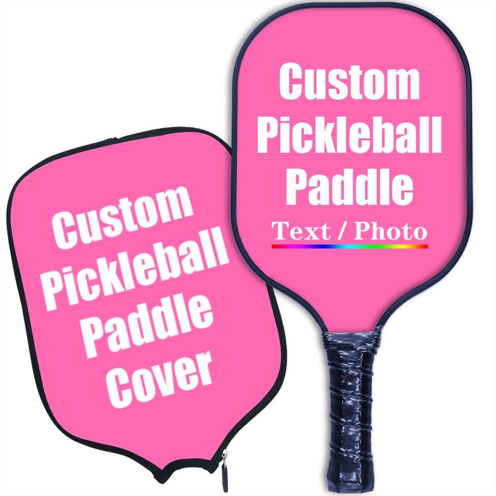 iPrint Custom Pickleballs Paddles, Personalized Pickle Ball Rackets, Customized Photo Text Logo, Max Spin & Control, Comfort Cushion Grip, Long Handle Equipment with Paddles Covers, Hot Pink