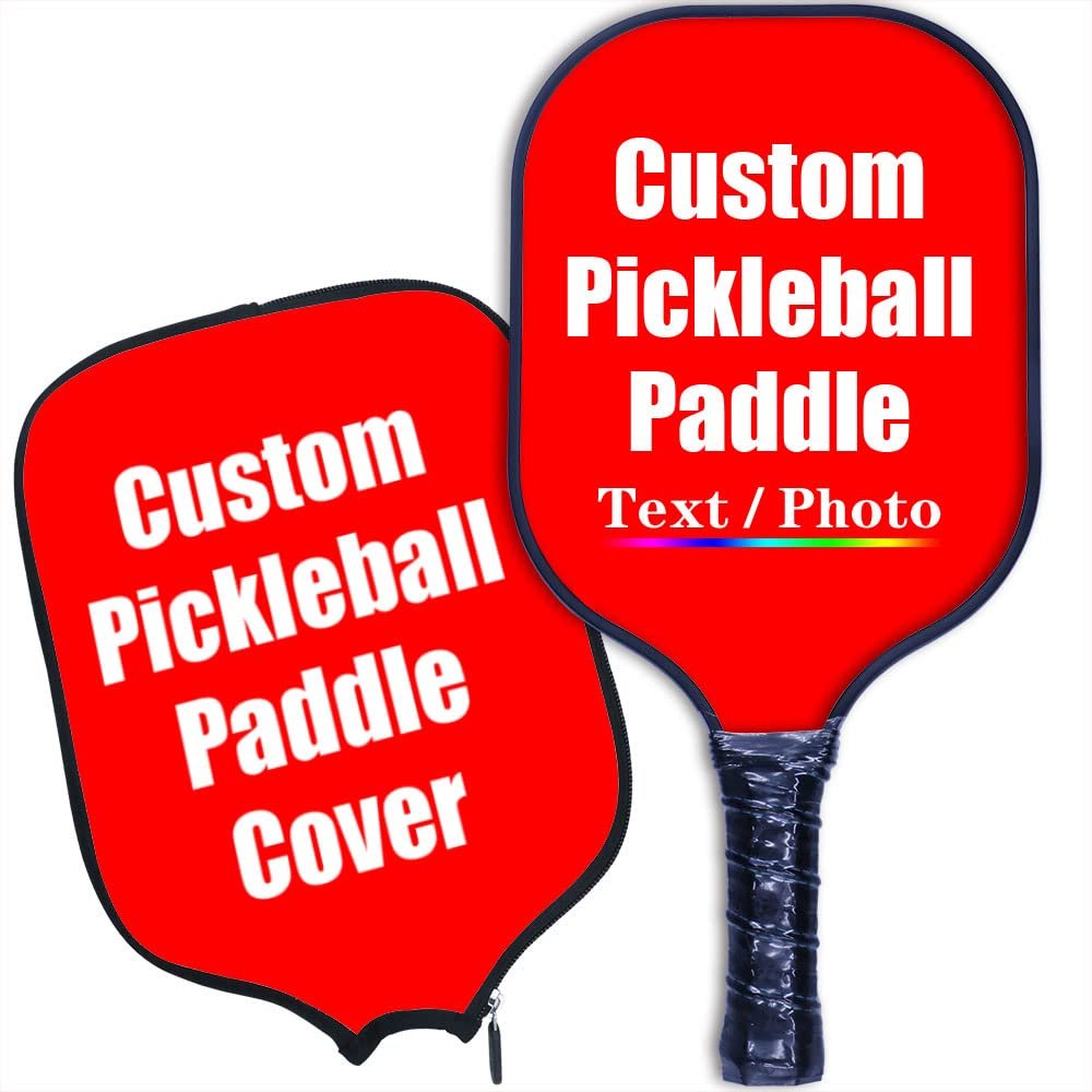iPrint Custom Pickleballs Paddles, Personalized Pickle Ball Rackets, Customized Photo Text Logo, Max Spin & Control, Comfort Cushion Grip, Long Handle Equipment with Paddles Covers, Red