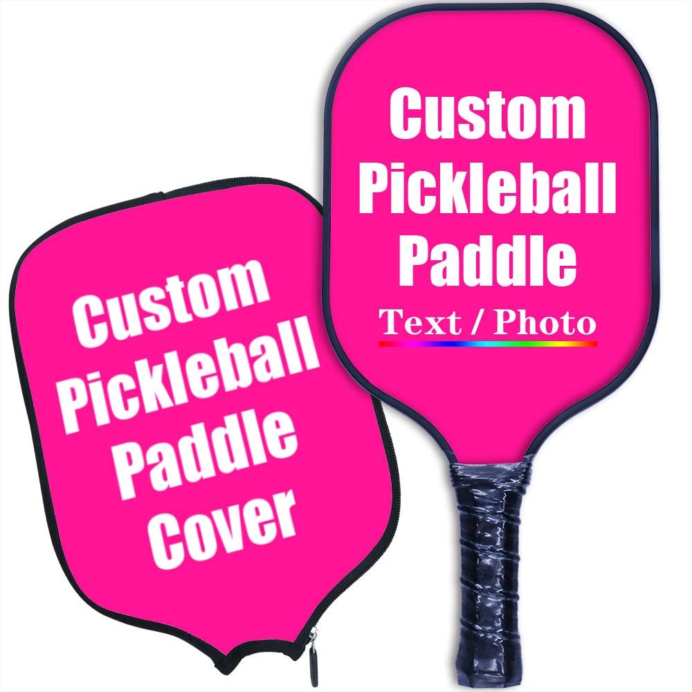 iPrint Custom Pickleballs Paddles, Personalized Pickleballs Paddles with Comfort Grip, Add Your Photo, Text, Logo Paddles with Paddles Covers, Deep Pink