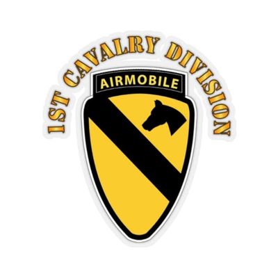 Kiss-Cut Stickers - Army - 1st Cavalry Division SSI w Airmobile Tab (6"x6", White)