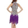 Women Latin Dance Dress Adult Shiny Sequin Fringe Tassel 1920s Flapper Sleeveless Halter Neck Salsa Tango Samba Cha Cha Rumba Ballroom Dancewear Stage Performance Costume Purple L view 4