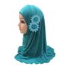 Girls Muslim Hijab Floral Lace Head Scarf Islamic Arab Scarf Shawls Head Wrap with Flowers Rhinestones for Girls view 2