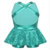 TiaoBug Kids Sequined Modern Tap Dress Criss Cross Back Jazz Ballet Leotard Shorts Dance Wear Performance Costumes Lake Green 14 view 2