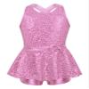TiaoBug Kids Sequined Modern Tap Dress Criss Cross Back Jazz Ballet Leotard Shorts Dance Wear Performance Costumes Pink 14 view 1
