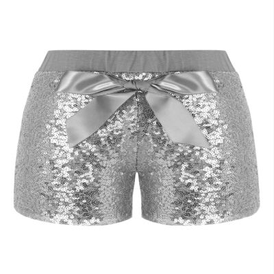 Aislor Girl's Boy's Athletic Dance Shorts Pull On Shiny Sequin Shorts Training Gymnastics Short Hot Pants with Bowknot Silver 5-6 Years