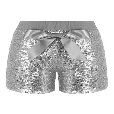 easyforever Girls Boys Athletic Shorts Shiny Sequin Dance Shorts with Bowknot Training Gymnastics Short Hot Pant Silver 1-2 Years