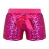 Aislor Girl's Boy's Athletic Dance Shorts Pull On Shiny Sequin Shorts Training Gymnastics Short Hot Pants with Bowknot Hot Pink 7-8 Years