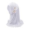 Girls Muslim Hijab Floral Lace Head Scarf Islamic Arab Scarf Shawls Head Wrap with Flowers Rhinestones for Girls view 1