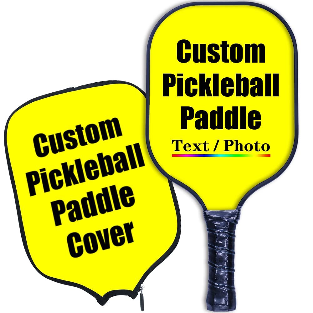 iPrint Custom Pickleballs Paddles, Personalized Pickleballs Paddles with Comfort Grip, Add Your Photo, Text, Logo Paddles with Paddles Covers, Yellow