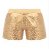 Aislor Girl's Boy's Athletic Dance Shorts Pull On Shiny Sequin Shorts Training Gymnastics Short Hot Pants with Bowknot Gold 4-5 Years