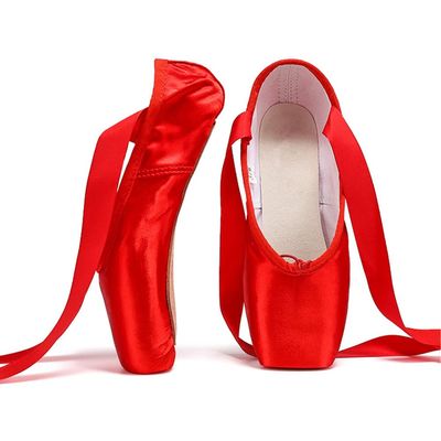 TangDao Girl's Professional Canvas Ballet Dance Toe Shoes Professional Satin Pink Ballet Pointe Ballet Flats Shoes with Ribbons(4.5 M US Big Kid,Red A)