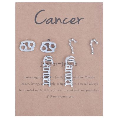 3 Pairs New Card Packaging Horoscope Zodiac Stud Earrings 12 Constellation Astrology 18K Gold Plated Little Ear Stud for Women Friendship Jewelry Gift-Cancer