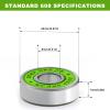 Premium 20Pcs 608rs Bearings Skateboard Bearings Chrome Steel Bearing Longboard Bearings (8x22x7mm) Double Rubber Sealed Deep Groove Bearing view 2