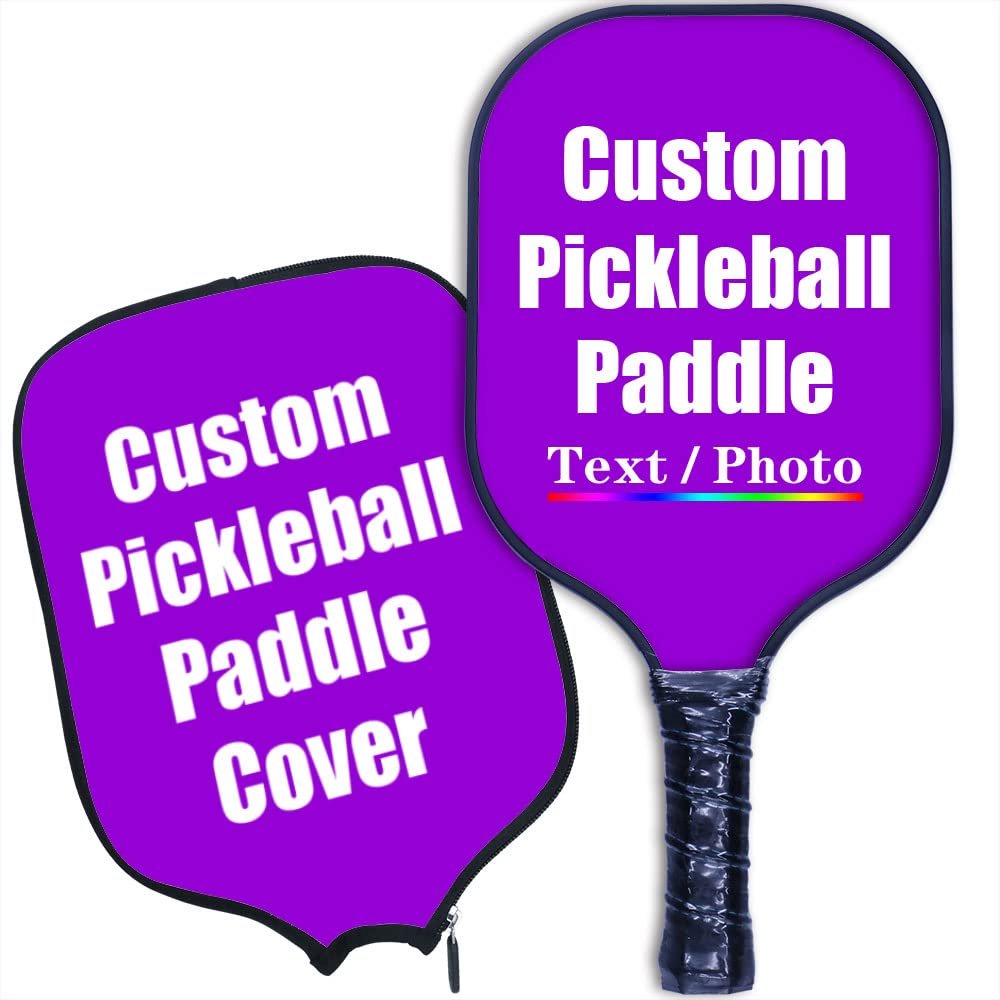 iPrint Custom Pickleballs Paddles, Personalized Pickle Ball Rackets, Customized Photo Text, Max Spin & Control, Comfort Cushion Grip, Long Handle Equipment with Paddles Covers, Dark Violet