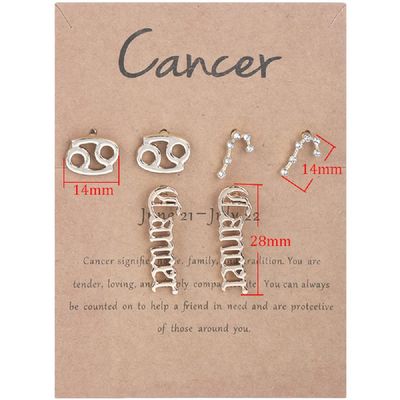3 Pairs New Card Packaging Horoscope Zodiac Stud Earrings 12 Constellation Astrology 18K Gold Plated Little Ear Stud for Women Friendship Jewelry Gift -Cancer gold