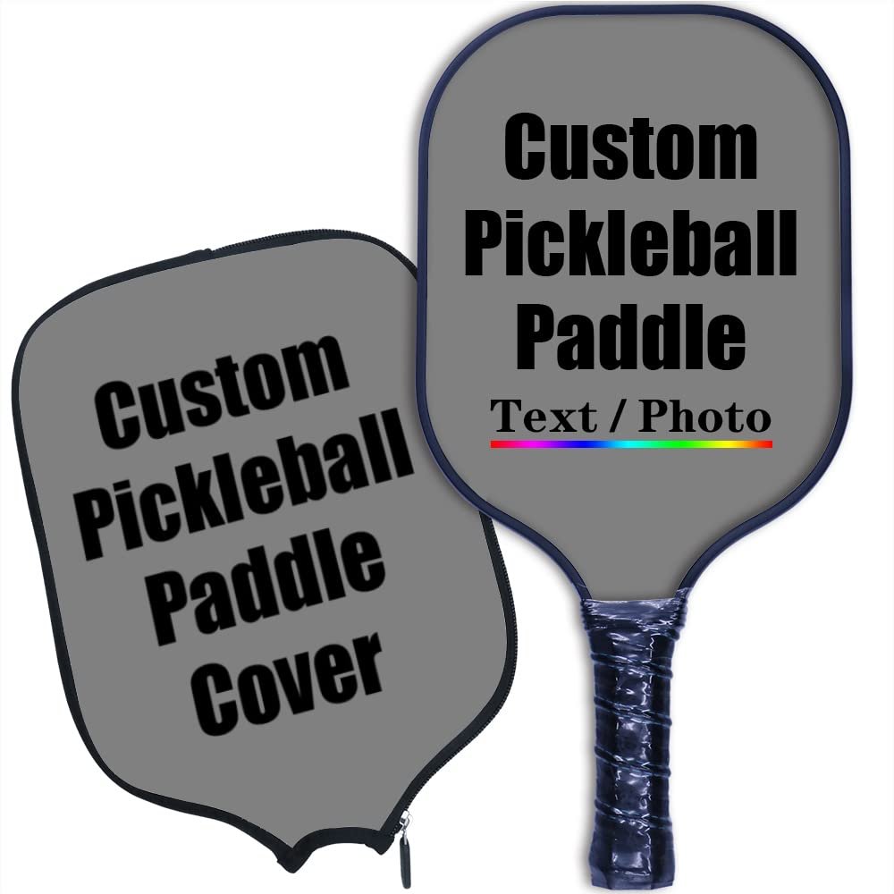 iPrint Custom Pickleballs Paddles, Personalized Pickle Ball Rackets, Customized Photo Text Logo, Max Spin & Control, Comfort Cushion Grip, Long Handle Equipment with Paddles Covers, Gray